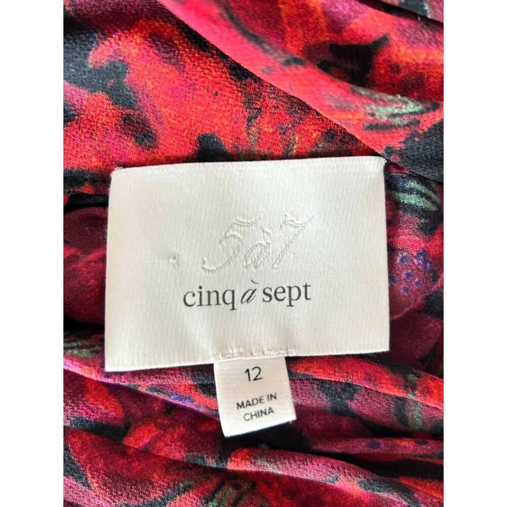 Cinq à Sept Drew High Neck Tiered Floral Mini Dress Red Black Size 12 - Picture 6 of 9